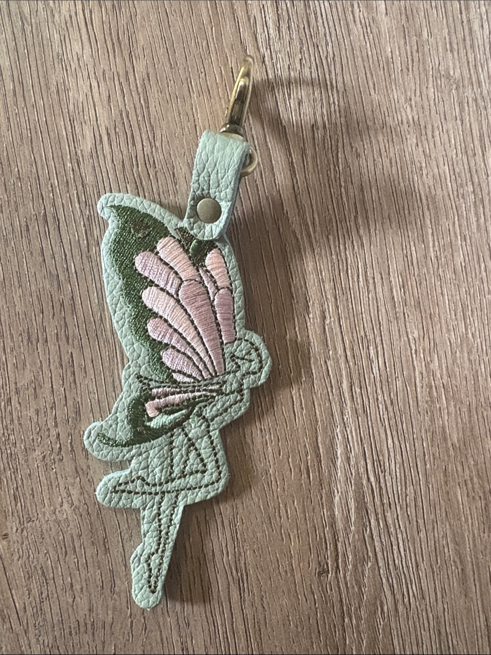 Mint Green Leather Fairy Key & Card Holder Charm with Pink Accent
